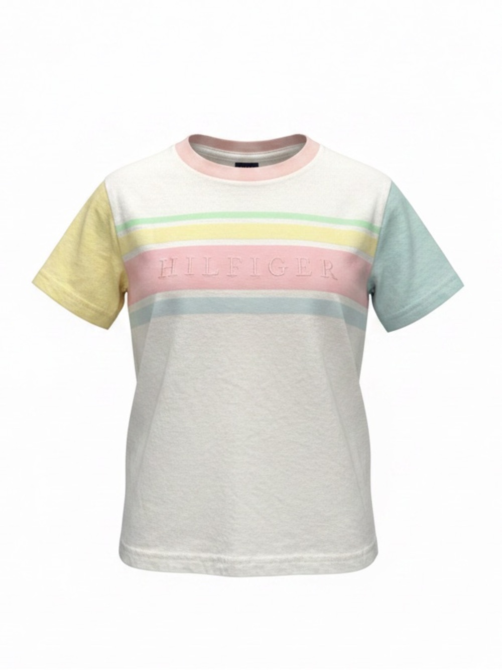 Tommy Hilfiger Pastel Stripe Short Sleeve Tee - White with Pink, Yellow, Blue
